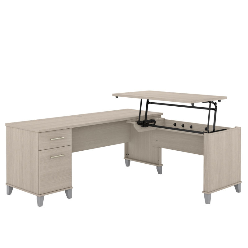 Bureau en L 72 po 3 positions, Chêne sablé