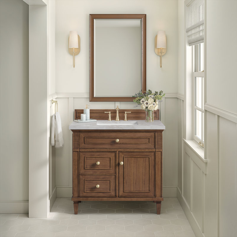 Lorelai 36'' Single Bathroom Vanity with Top, Mid-Century Walnut, Victorian Silver, 8" Widespread