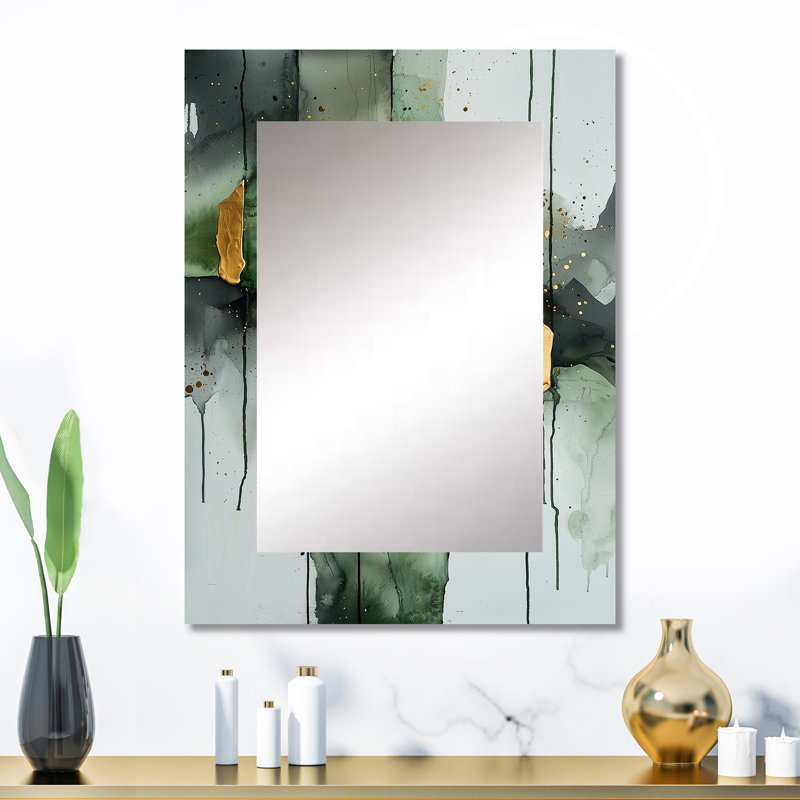 Or vert optique éthéré III - Fauvisme grand miroir mural, miroir décoratif moderne, impression d'art en métal, 32 po x 24 po