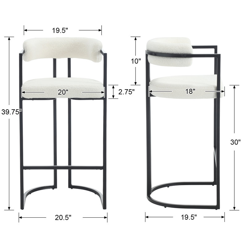 Tabouret Kojno, Tabouret de bar (siège d'une hauteur de 30 po), Siège blanc / cadre noir