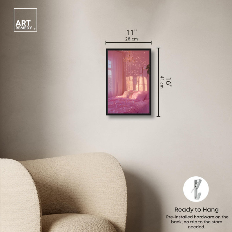 «Pink Dream Room» par Art Remedy, H 16 po x l 11 po, Cadre noir