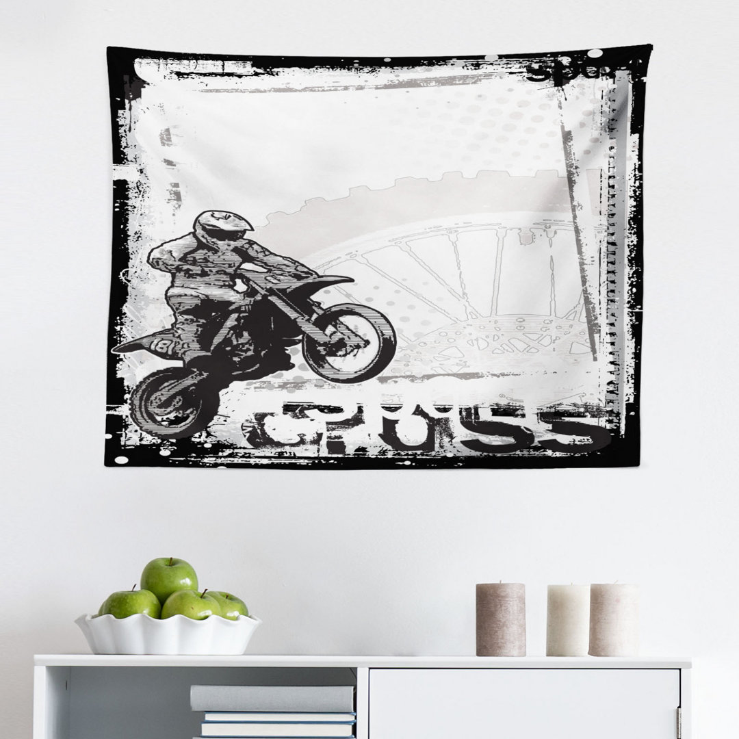 Wandteppich, Motocross Racer, inspirativ, Weiß Schwarz