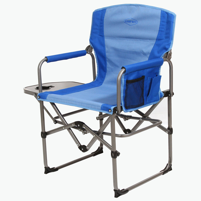 Kamp-Rite Compact-Fold Director's Chair with Side Table & Cup Holder, Blue