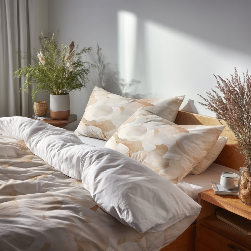 Ensemble d'édredon floral 6 pièces - pétales de sable champêtre avec taies décoratives et coussins décoratifs