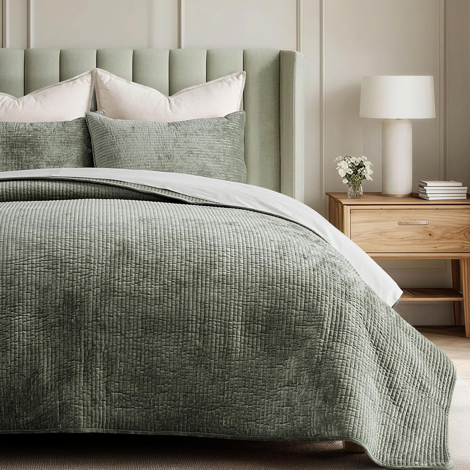 Velvet Quilt Set, King, Dried Thyme