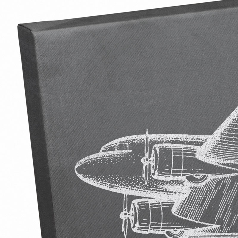 Art sur toile croquis avion Flara, H 11 po x l 14 po x P 1,25 po, Gris