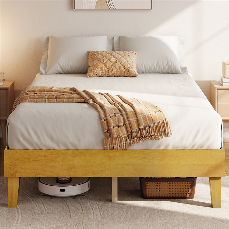 Wooden Platform Bed Frame with Plywood Slats, Full, Natural Wood