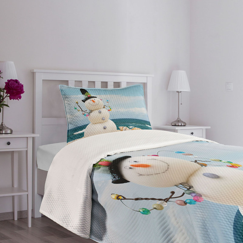 Twin White Quilted Snowman Bedspread Set for Kids