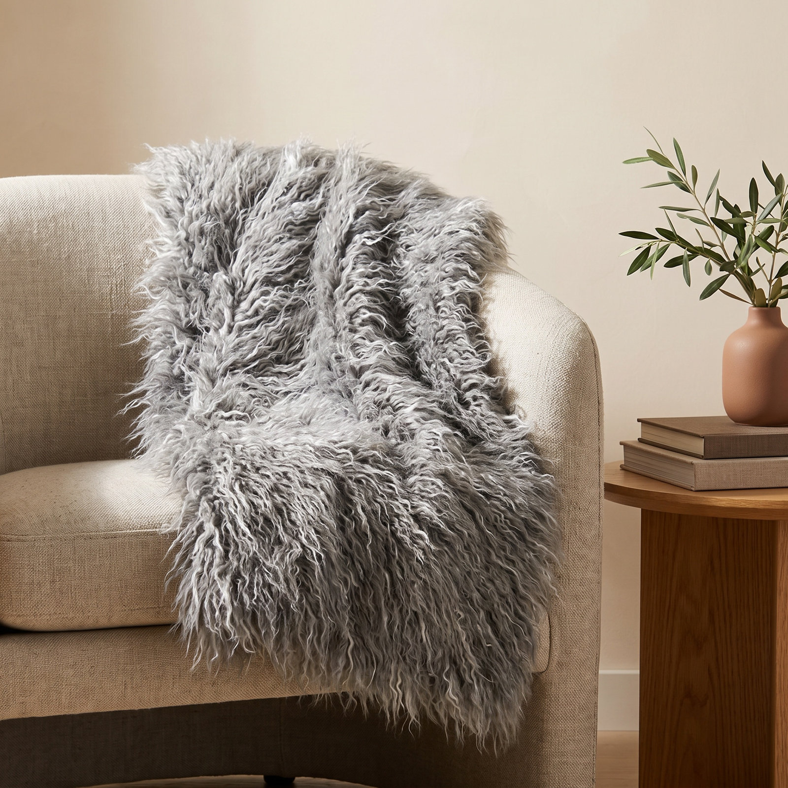 Rooke Faux Fur Throw Blanket, Gray
