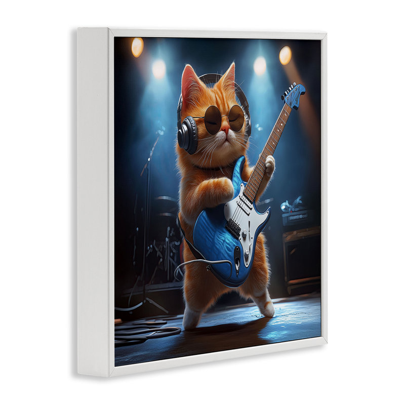 «Cat» par un chanteur de bandes dessinées, par Jim Baldwin, H 24 po x l 24 po, Estampe numérique encadrée blanc bord de mer