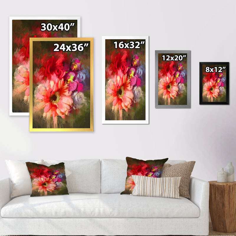 Fleurs rouges grunge style - décoration murale traditionnelle sur toile, Impression argent sur toile encadrée