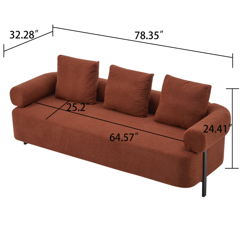 Canapé 3 places de style moderne avec 3 coussins moelleux pour le salon, la chambre à coucher, Orange