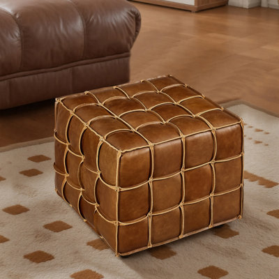Genuine Leather Square Cube Ottoman Foot Stool