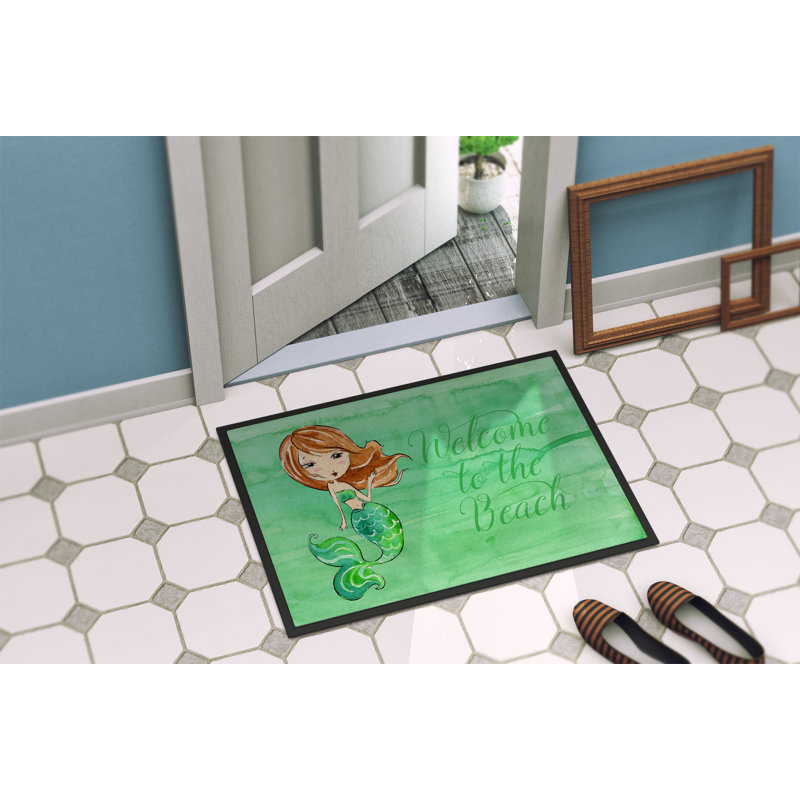 Tapis de porte pour l’extérieur antidérapant sirène welcome, Rectangulaire : 18 po x 27 po