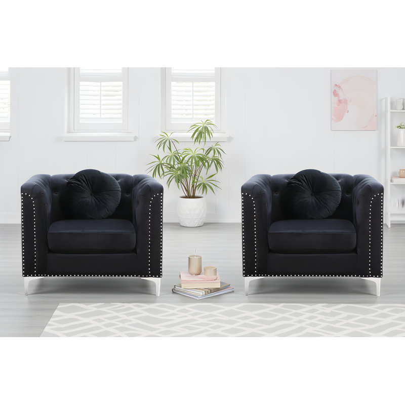 Ensemble de 2 chaises en velours Colmar, Bleu marine