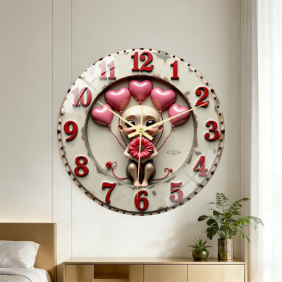 Clock Face With Baby And Hearts Art - 16'' Modern Glass Wall Clock