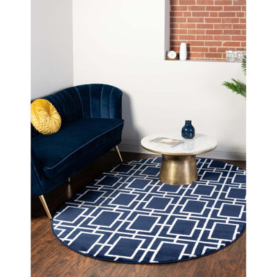 Glam Navy Blue Silver Area Rug