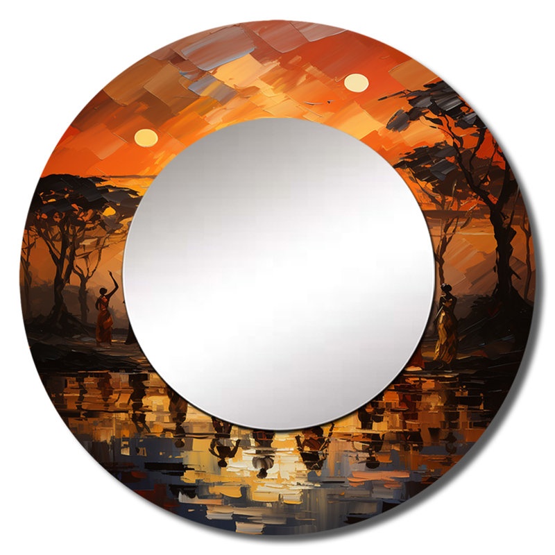 African Savannah Melody II - miroir d'art africain, miroir mural rond rond, impression d'art en métal, 29 po x 29 po