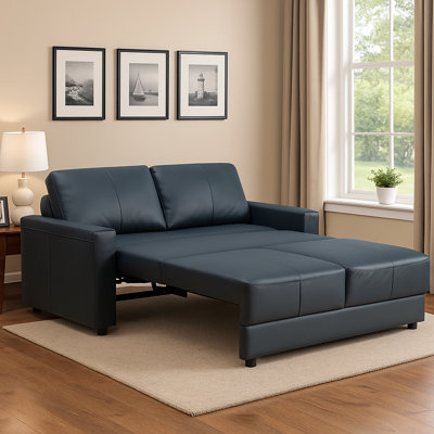 DreamLoom 73.2" Top Grain Italian Leather Pull Out Sleeper Sofa Bed with Memory Foam Mattress, Leather Sleeper Sofa Bed with Memory Foam Mattress For Livingroom 