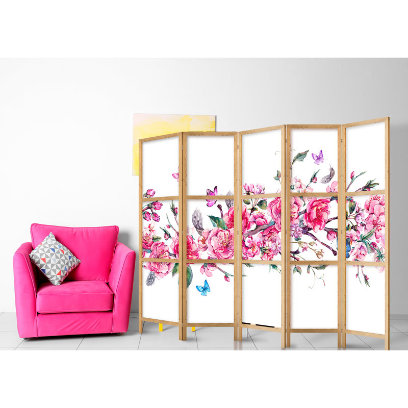 225cm W x 171cm H 5 - Panel Solid Wood Folding Room Divider