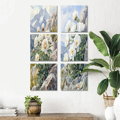 Peonies By The Rocky Slope - Floral Wall Decor Set Of 6