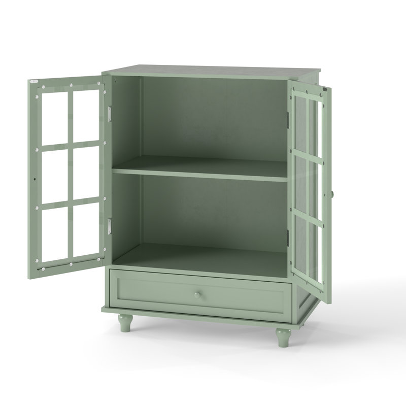 Buffet minimaliste vert menthe avec portes en verre et tiroir, rangement polyvalent pour le salon, la salle à manger et le couloir