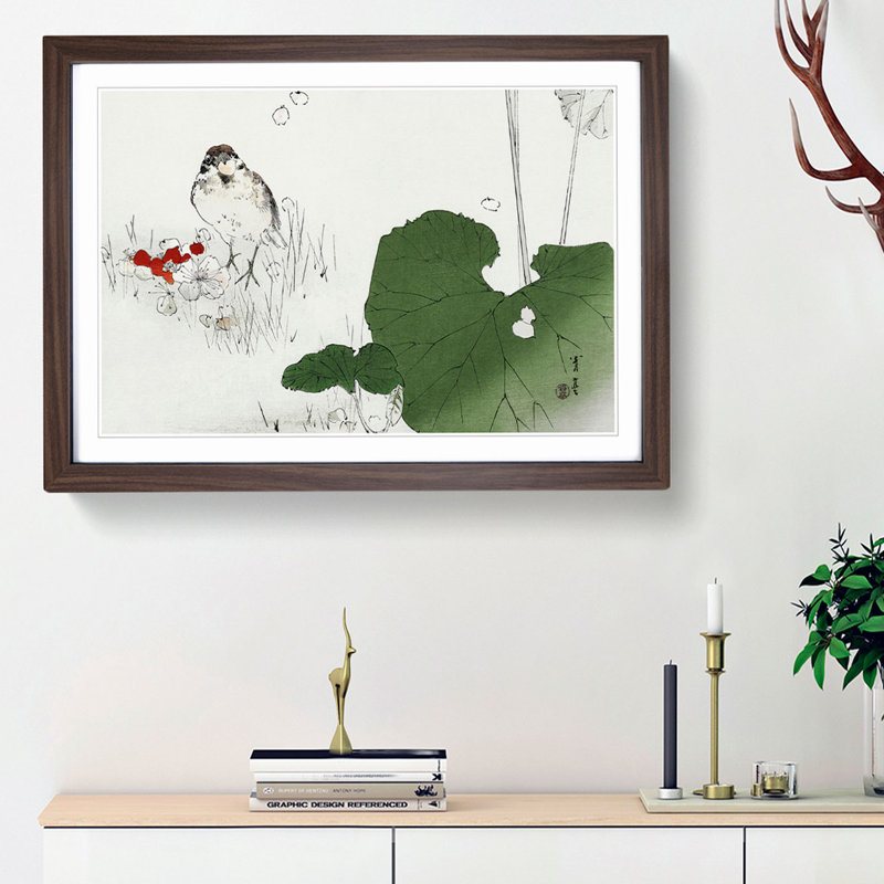 Eurasian Tree Sparrow by Watanabe Seitei - Picture Frame Painting Print, 48cm H x 65cm W x 2cm D, Walnut Framed