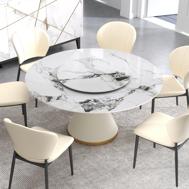 Table de salle à manger ronde avec plateau rotatif Patsy, Noir, H 29,5 po x l 59 po x L 59 po