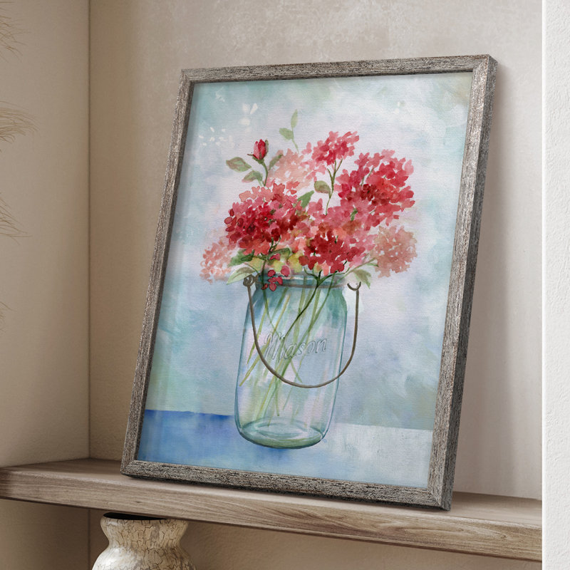 Red Geraniums Framed Print - Solid Wood, 11" H x 9" W