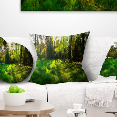 Green Forest Sunset Panorama - Landscape Printed Pillow