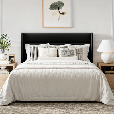 Full Size Velvet Upholstered Platform Bed with Adjustable Headboard and Wooden Slats, Black
