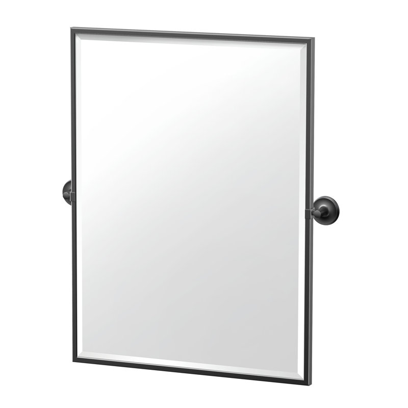 Miroir mural Designer II Miroir de salle de bain pivotant et biseauté, H 32,5 po x l 28,5 po, Noir mat