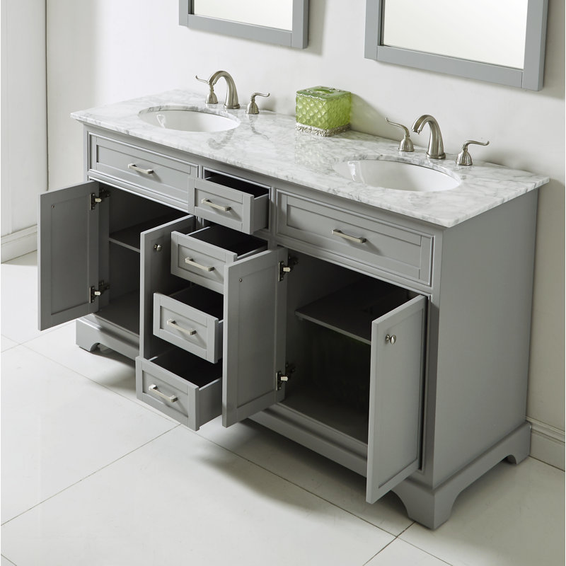 Ensemble de meuble-lavabo double 60 po Hermes, Gris clair