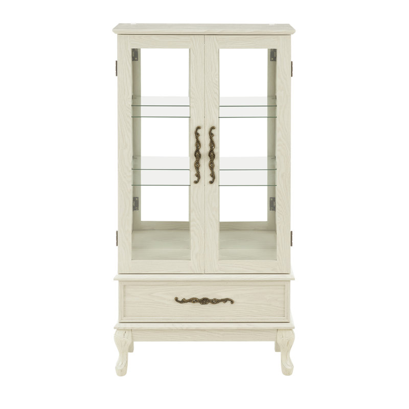 Vitrine antique blanche avec DEL, 2 portes, 1 tiroir et tablettes personnalisables, mobiles et cachées