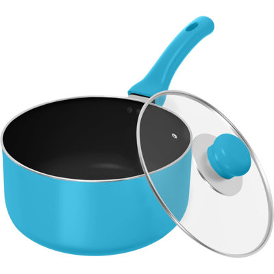 Casserole antiadhésive à poignée détachable de 2 pintes avec couvercle en verre à usages multiples pour la cuisine à la maison ou le restaurant turquoise