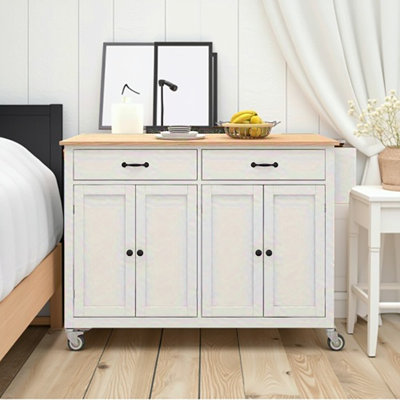 54.3" White Kitchen Island Cart - Wood Top, 4-door Cabinet, 2 Drawers, Spice/towel Racks & Locking Wheels by Lark Manor