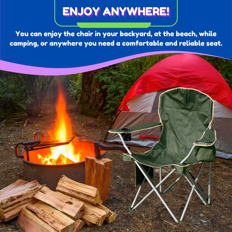 2-Pack of Camping Chairs With Built-in Mini Ice Cooler, Storage Pocket, Cup Holder, Carry Bag Perfect For Camping, Tailgating, Fishing, Beach, And Lawn