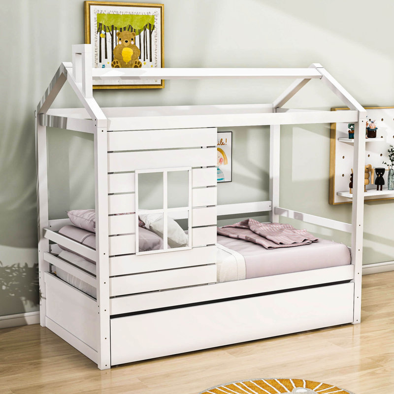 Balqees Twin Size House Daybed with Trundle, White