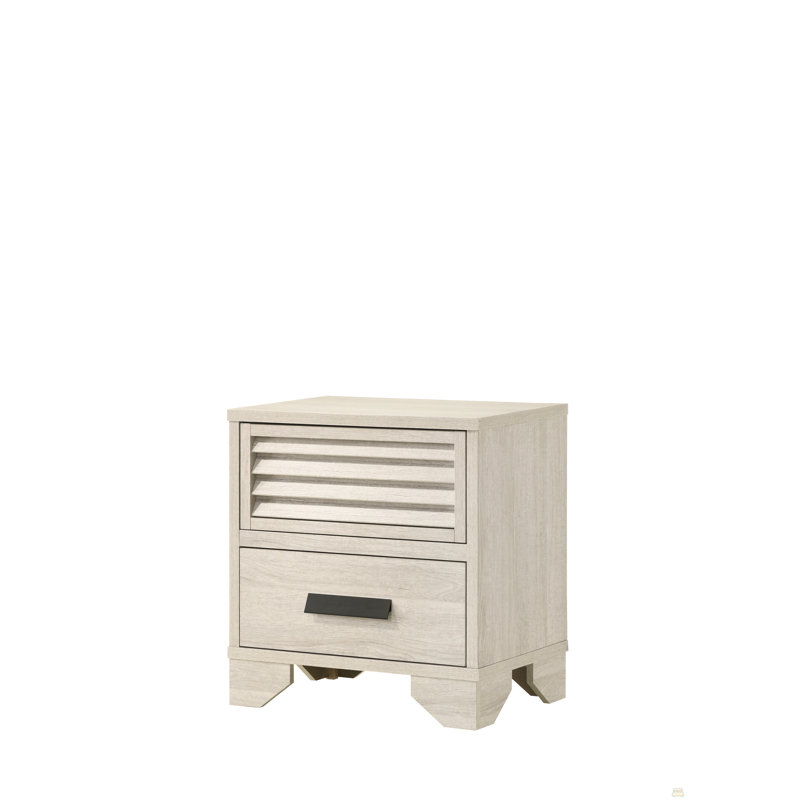 1Pc 2-Drawer Louvered Design Nightstand