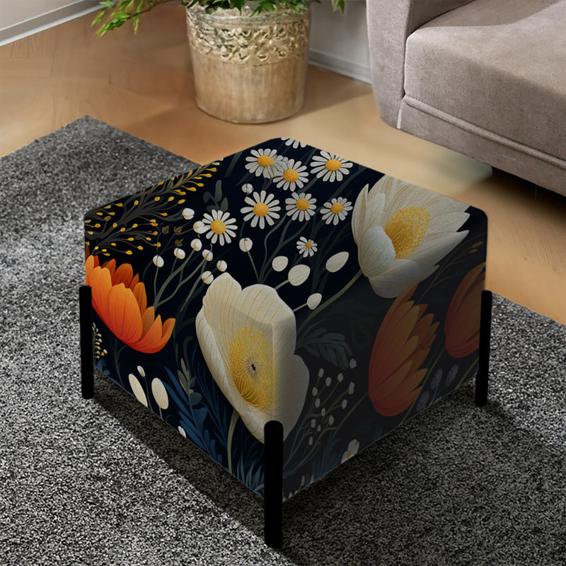 Motif floral bohème bleu et beige élégant - repose-pieds carré floral
