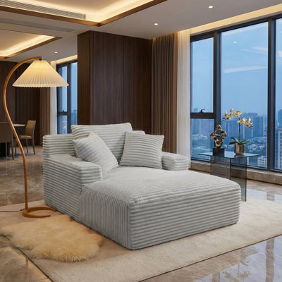 Méridienne surdimensionnée de 66 po pour l'intérieur, méridienne rembourrée en velours côtelé avec 3 coussins moelleux et accoudoirs pour le salon, fauteuil à siège profond et nuage, aucun assemblage requis