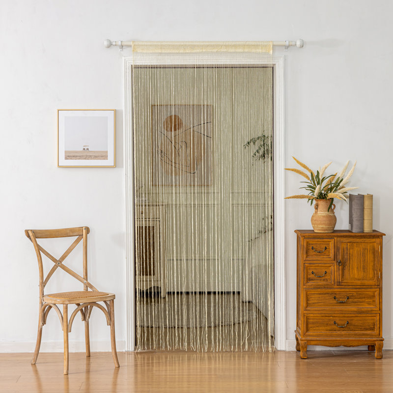 1Pc 39 X 78 Inch Door String Curtain Wall Panel Fringe Window Decorative String Curtain, Beige