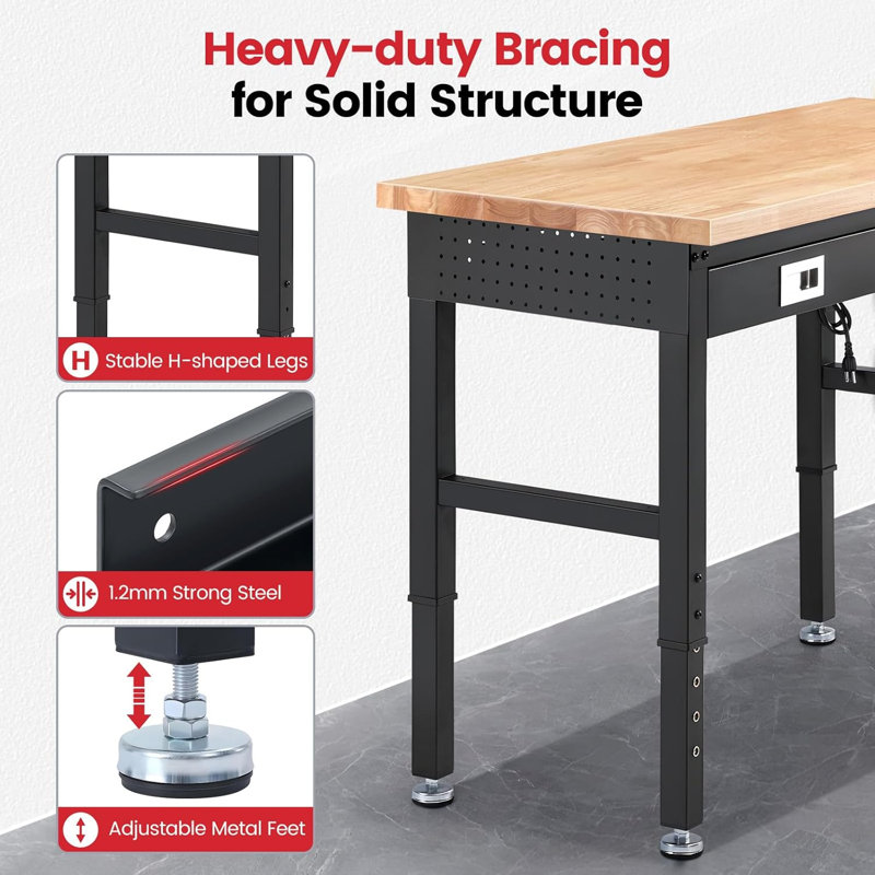 Workbench with Drawers Work Bench for Garage Adjustable Heavy Duty Garage Workbench with Shelf Bracket,Power Outlets