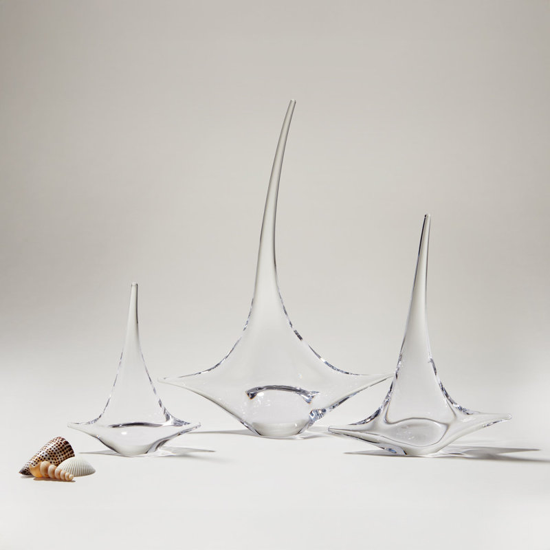 Handmade Glass Sailboat Figurine, 8" H x 6.5" W x 6.5" D