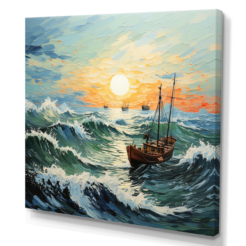 Paysage marin de Vangogh avec pêche I, H 16 po x l 16 po x P 1 po, Toile tendue