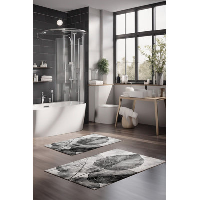 Luxury Bathmat Set (2 Pieces), 100% Polyester, 16.0 x 23.6 inches & 23.6 x 39.4 inches | Non-Slip Antibacterial Design, 0.3 in Pile Height | Machine Washable, Durable & Easy to Clean | Ideal for Bathroom Décor
