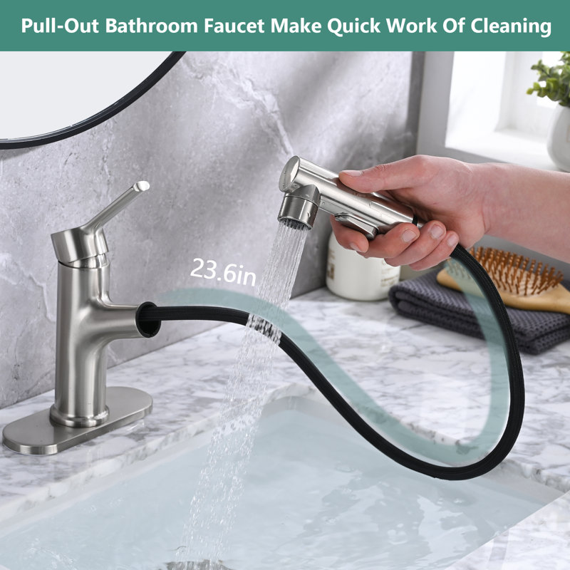 Single-Hole Single-handle Bathroom Faucet with Drain Assembly, Brushed Nickel