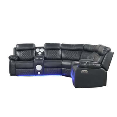 Canapé modulaire confortable avec lumières à DEL et coussins modernes à double puissance, en noir