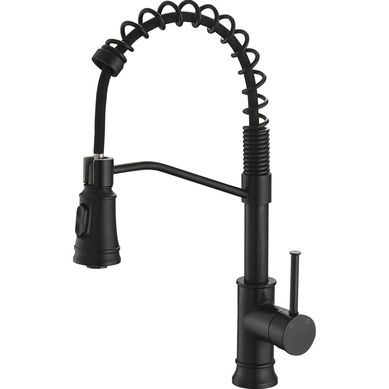 Robinet d'évier de cuisine moderne noir avec poignée escamotable rotative à trou unique 360