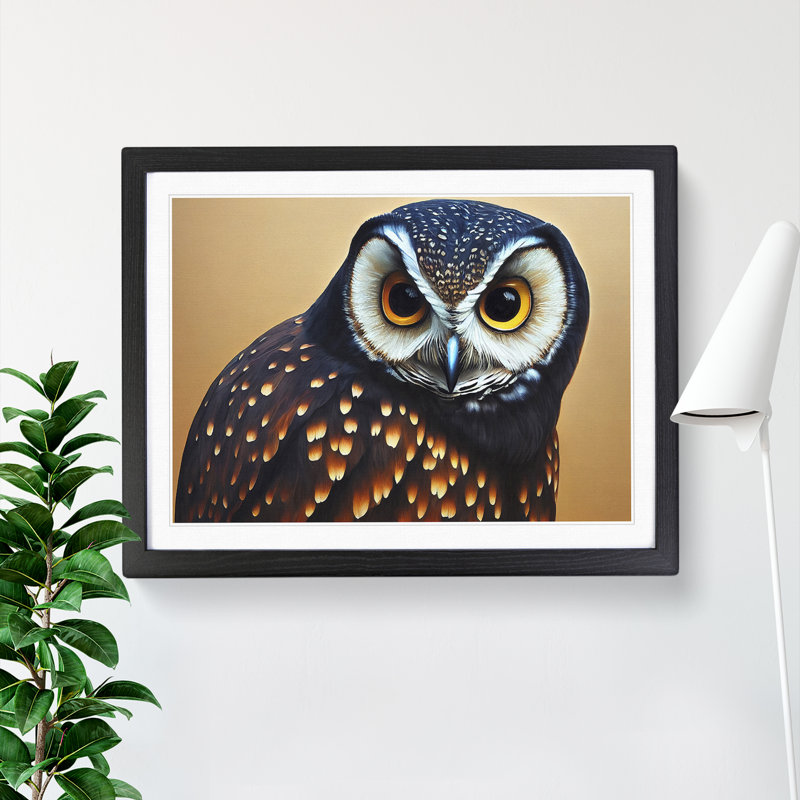 Face Of An Owl Vol.6 - Single Picture Frame Painting, 25cm H x 34cm W x 2cm D, Black